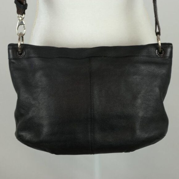 Brighton Women's Black Brown Embossed Leather Fold Over Crossbody Bag - Picture 3 of 8